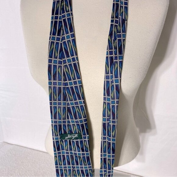 Vintage Forsyth Blue Green White Square Print Tie - Picture 6 of 9